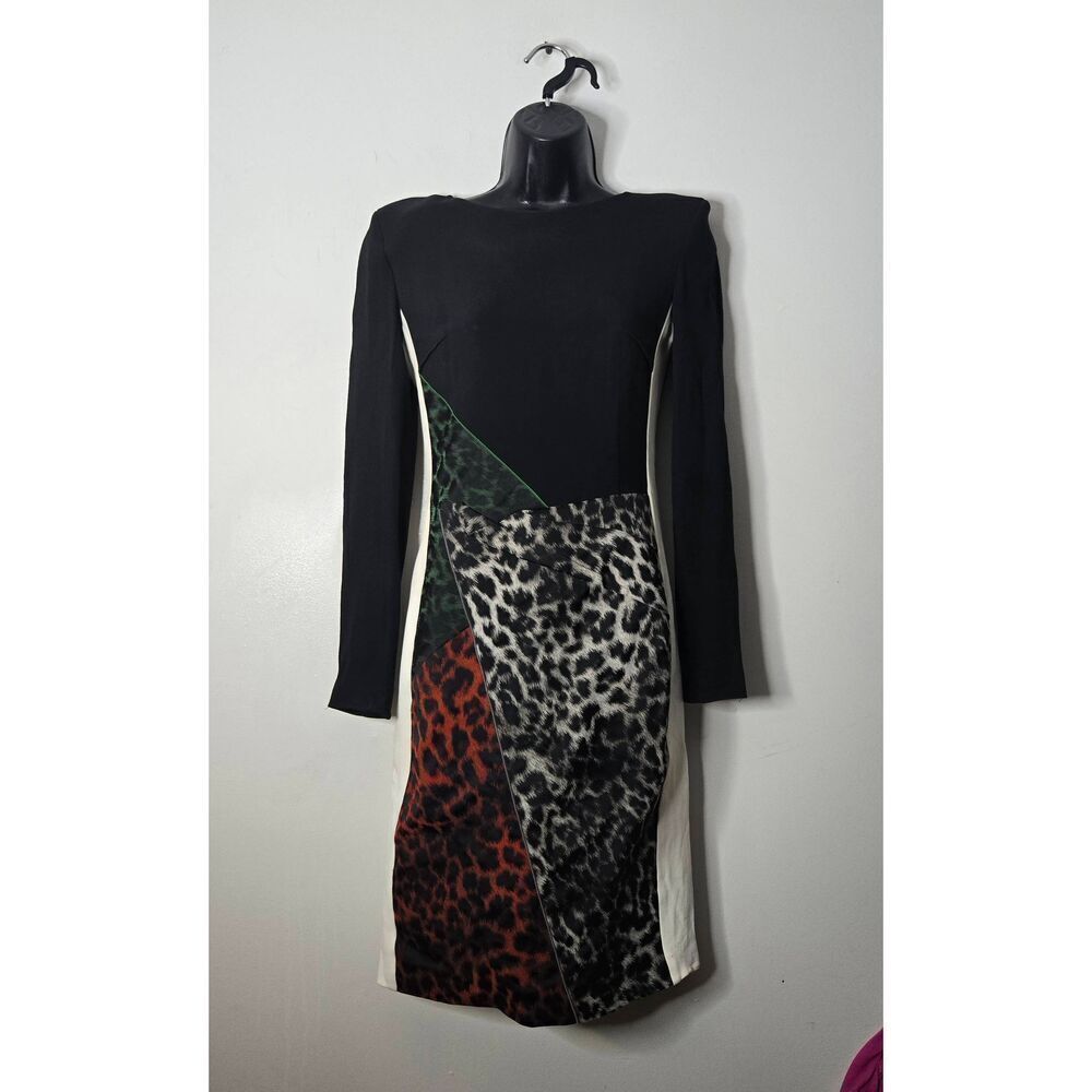 Roland Mouret Dress Size 6 Long Sleeve Colorful Animal Print Panel